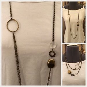 Abstract Antique Brass Long Funky Chain Necklace